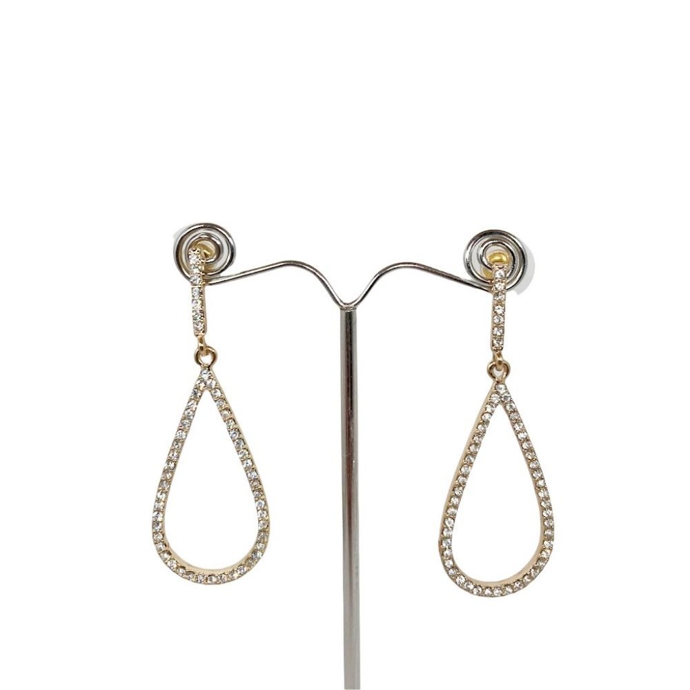 Gold Teardrop Dangle Post Earrings with Crystals
